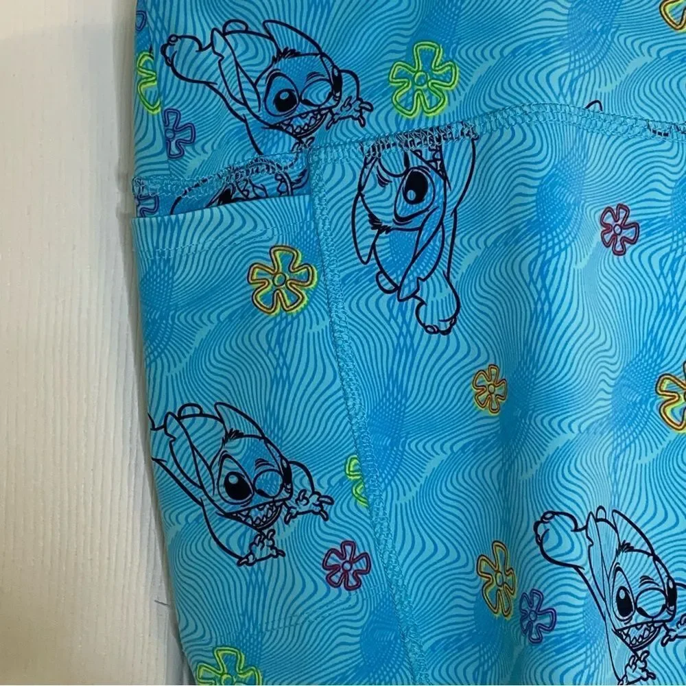 Disney Stitch All Over Light Blue Dual Side Pocket Leggings in Size 2XL